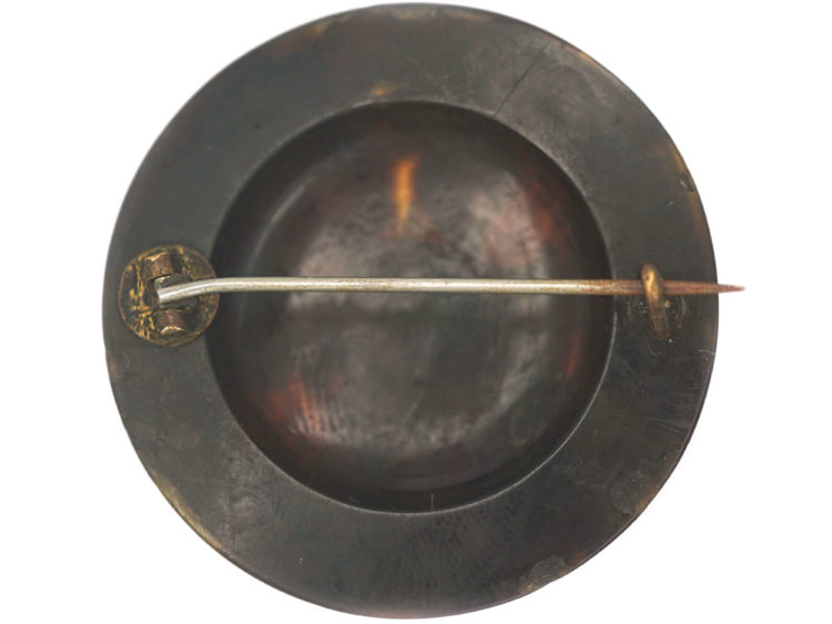 Victorian Tortoiseshell & Pique Round Brooch