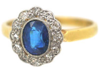 Edwardian 18ct Gold & Platinum, Sapphire & Diamond Oval Cluster Ring