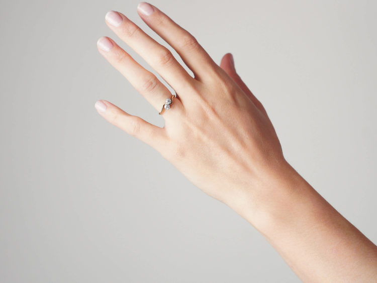 Edwardian 18ct Gold & Platinum, Two Stone Diamond Crossover Ring