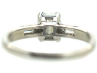 Art Deco Platinum, Emerald Cut & Baguette Cut Diamond Ring