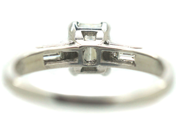 Art Deco Platinum, Emerald Cut & Baguette Cut Diamond Ring
