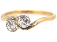 Edwardian 18ct Gold & Platinum, Two Stone Diamond Crossover Ring