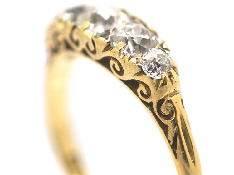 Victorian 18ct Gold, Diamond Five Stone Carved Half Hoop Ring