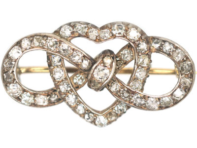 Edwardian Lover's Knot & Heart Diamond Brooch