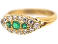 Edwardian 18ct Gold Emerald & Diamond Boat Shaped Ring
