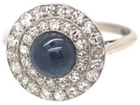 Art Deco Platinum Diamond & Cabochon Sapphire Cluster Ring