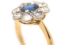 Edwardian 18ct Gold & Platinum, Sapphire & Diamond Oval Cluster Ring