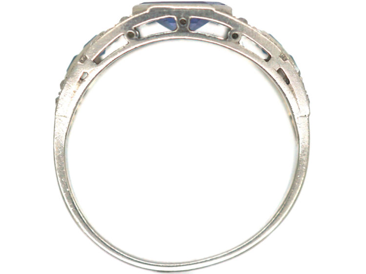 French Art Deco Platinum, Sapphire & Rose Diamond Ring