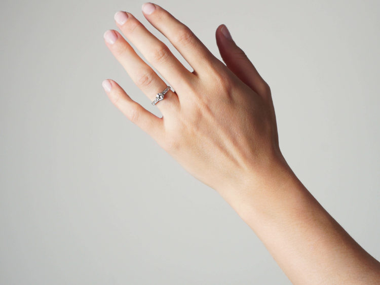 Art Deco Platinum Diamond Solitaire Ring with Diamond Set Shoulders