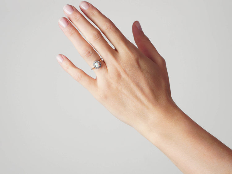 Edwardian 18ct Gold & Platinum, Opal & Diamond Cluster Ring