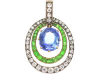 French Belle Epoque 18ct Gold, Sapphire, Demantoid Garnet & Diamond Pendant