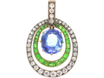 French Belle Epoque 18ct Gold, Sapphire, Demantoid Garnet & Diamond Pendant