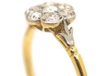 Edwardian 18ct Gold & Platinum Diamond Cluster Ring with Fleur de Lis Shoulders