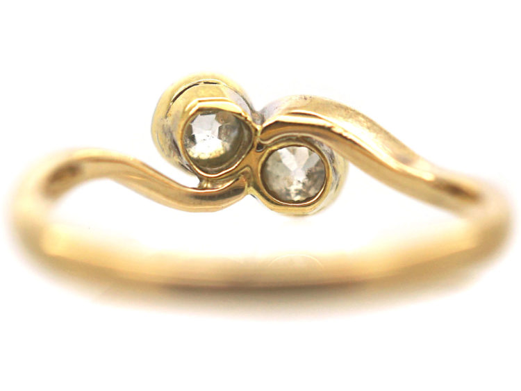 Edwardian 18ct Gold & Platinum, Two Stone Diamond Crossover Ring