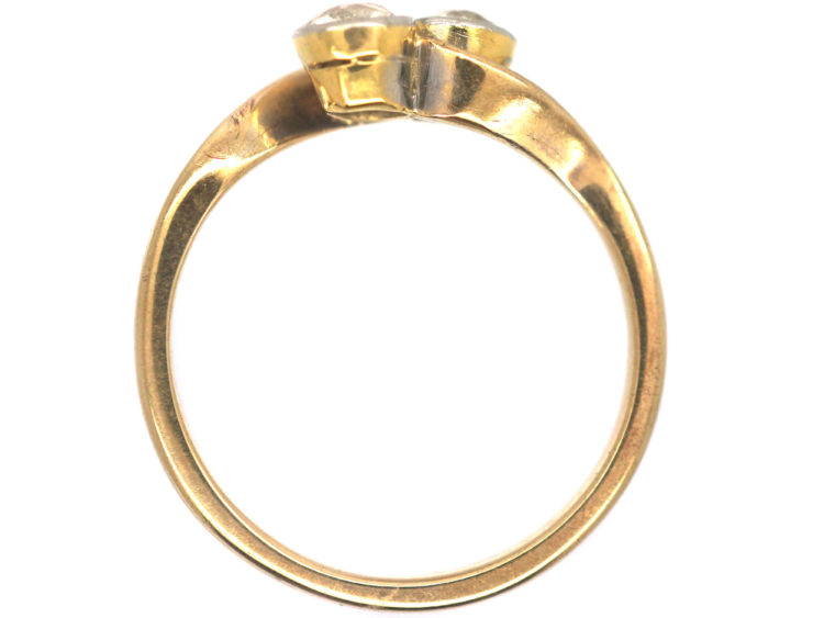 Edwardian 18ct Gold & Platinum, Two Stone Diamond Crossover Ring