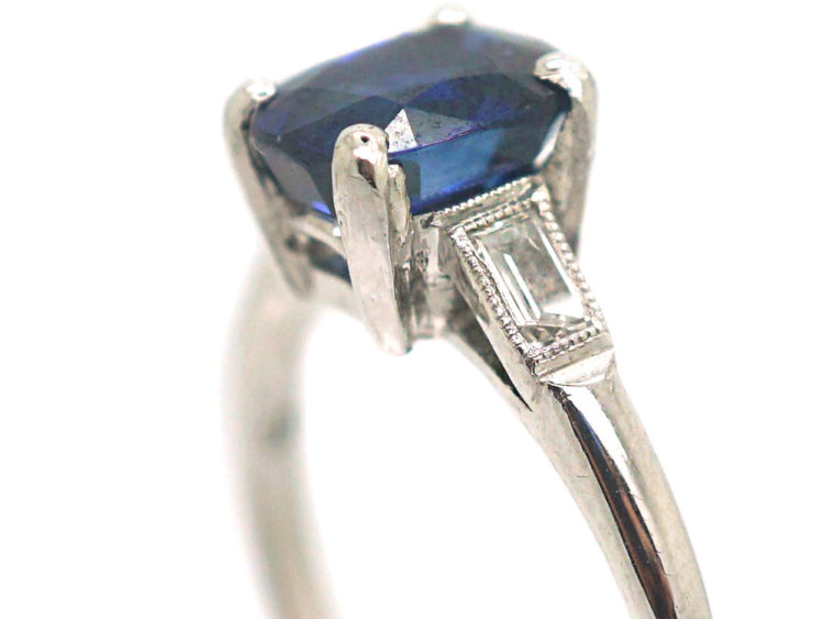 Art Deco Platinum, Sapphire & Baguette Diamond Ring