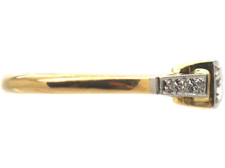 Art Deco 18ct Gold & Platinum, Diamond Solitaire Ring with Diamond Set Shoulders