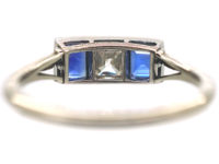 Art Deco Platinum, Sapphire & Diamond Three Stone Ring