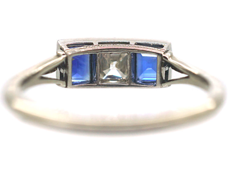 Art Deco Platinum, Sapphire & Diamond Three Stone Ring