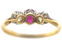 Art Deco 18ct Gold & Platinum, Three Stone Ruby & Diamond Ring