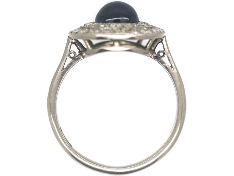 Art Deco Platinum Diamond & Cabochon Sapphire Cluster Ring
