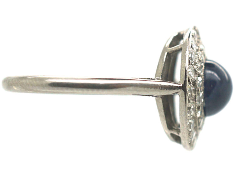 Art Deco Platinum Diamond & Cabochon Sapphire Cluster Ring