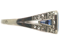 French Art Deco Platinum, Sapphire & Rose Diamond Ring