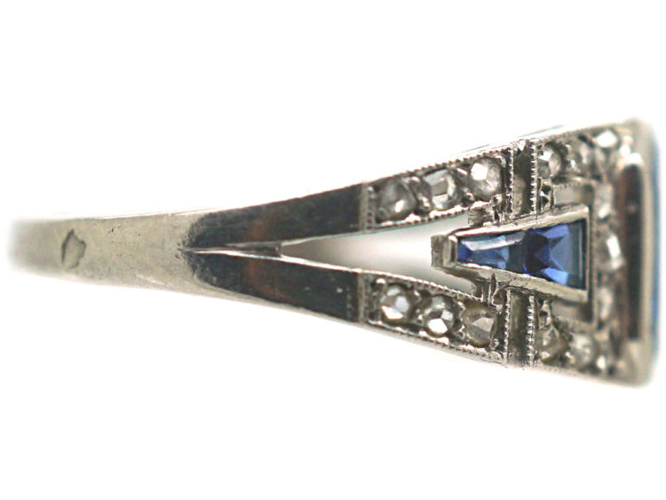 French Art Deco Platinum, Sapphire & Rose Diamond Ring