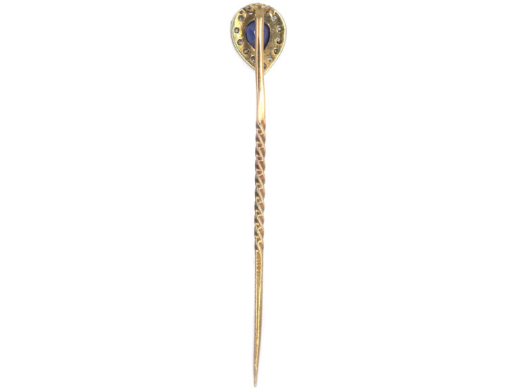 Edwardian 15ct Gold & Platinum, Heart Shaped Sapphire & Diamond Tie Pin
