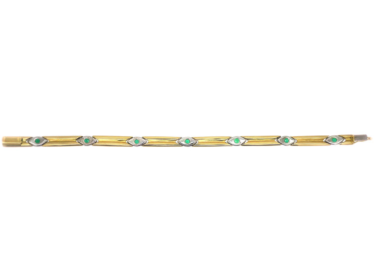 18ct White & Yellow Gold Bracelet set with Seven Emeralds