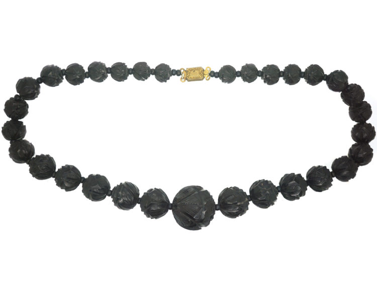 Victorian Carved Jet Bead Necklace