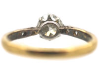 Art Deco 18ct Gold & Platinum, Diamond Solitaire Ring with Diamond Set Shoulders