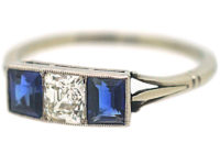 Art Deco Platinum, Sapphire & Diamond Three Stone Ring