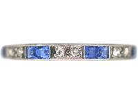 Art Deco 18ct White Gold Sapphire & Diamond Half Eternity Ring