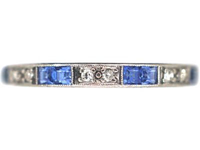 Art Deco 18ct White Gold Sapphire & Diamond Half Eternity Ring