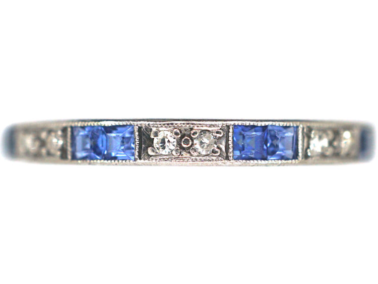 Art Deco 18ct White Gold Sapphire & Diamond Half Eternity Ring