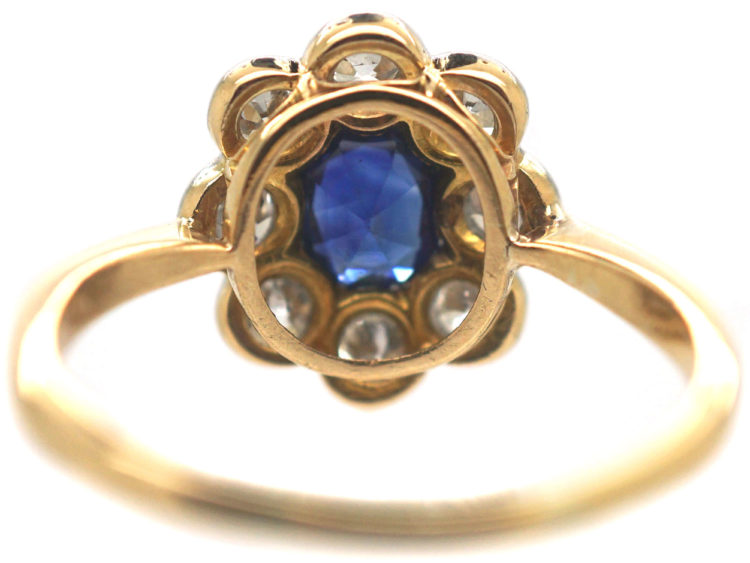 Edwardian 18ct Gold & Platinum, Sapphire & Diamond Oval Cluster Ring