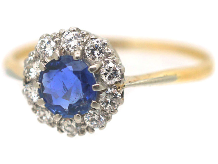 Edwardian 18ct gold & Platinum, Sapphire & Diamond Cluster Ring