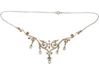 Edwardian 15ct Gold & Platinum, Natural Pearl & Diamond Necklace in Original Case