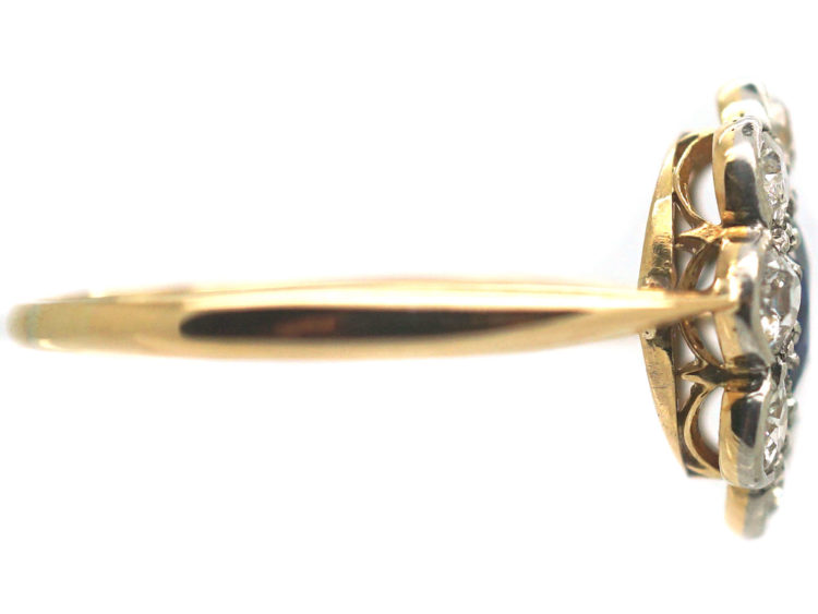 Edwardian 18ct Gold & Platinum, Sapphire & Diamond Oval Cluster Ring