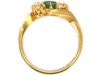 Edwardian 18ct Gold, Green Garnet & Diamond Crossover Ring
