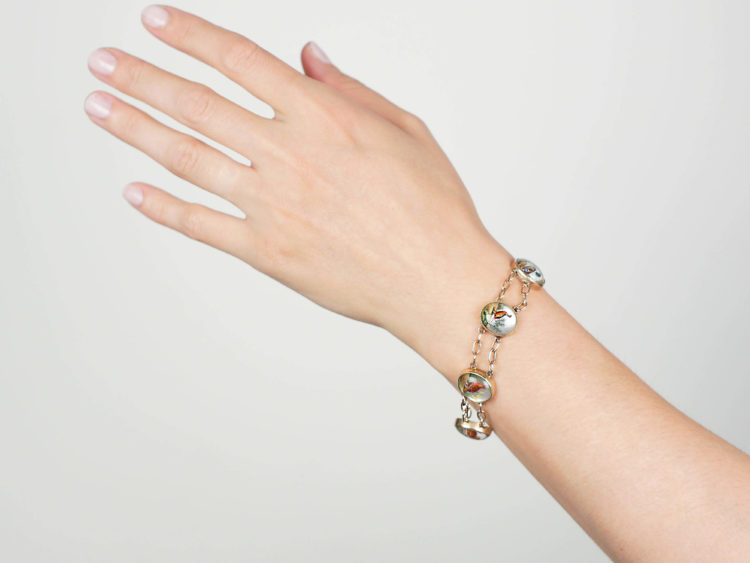 Edwardian 9ct Gold Reverse Intaglio Bracelet of Game Birds