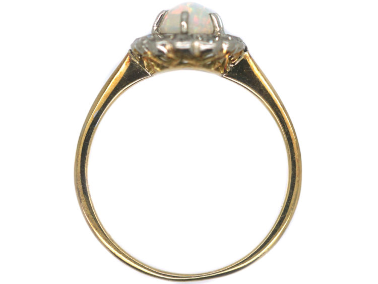 Edwardian 18ct Gold & Platinum, Opal & Diamond Cluster Ring