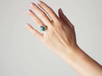 Edwardian 18ct White Gold & Platinum, Black Opal & Diamond Oval Cluster Ring