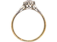 Art Deco 18ct Gold & Platinum, Diamond Solitaire Ring with Diamond Set Shoulders
