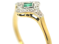 Art Deco 18ct Gold & Platinum, Diamond & Emerald Ring