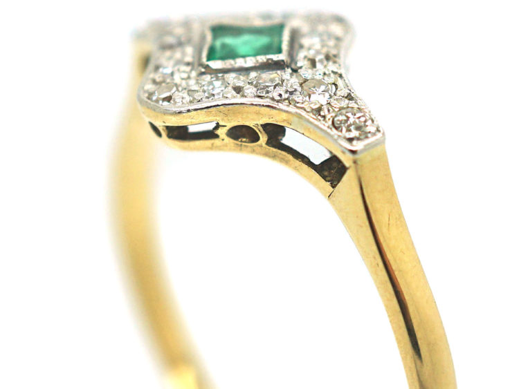 Art Deco 18ct Gold & Platinum, Diamond & Emerald Ring