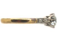 Art Deco 18ct Gold & Platinum, Diamond Solitaire Ring with Diamond Set Shoulders