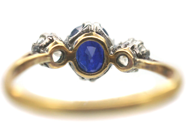 18ct Gold & Platinum, Sapphire & Diamond Three Stone Diamond Ring