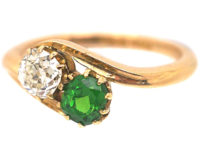 Edwardian 18ct Gold, Green Garnet & Diamond Ring